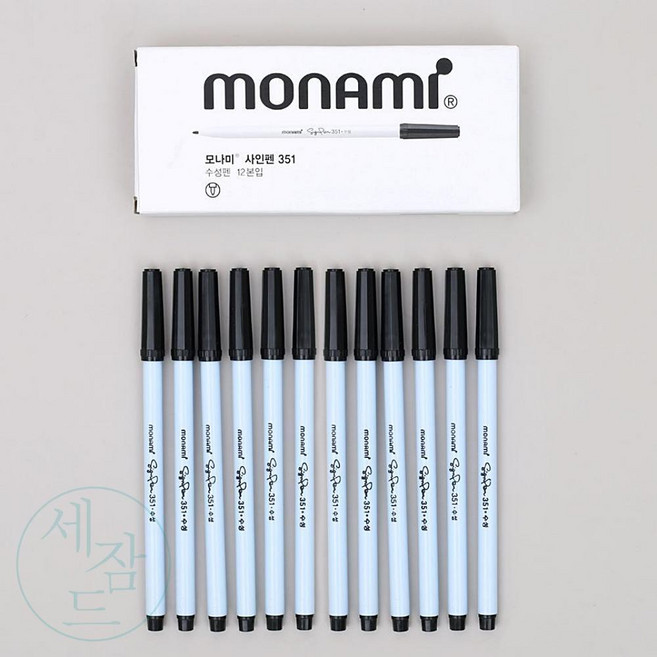 세잠드 모나미 351 클래식 사인펜 12개입 흑 싸인펜 검정펜