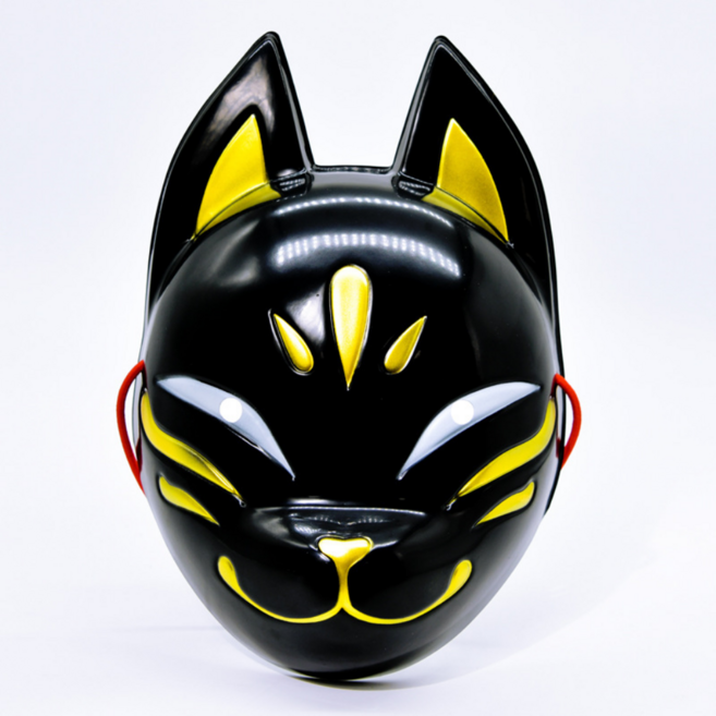 일본여우가면 티벳 연극 말 실리콘 일본 여우 고양이 토끼 가면, 블랙, 1개