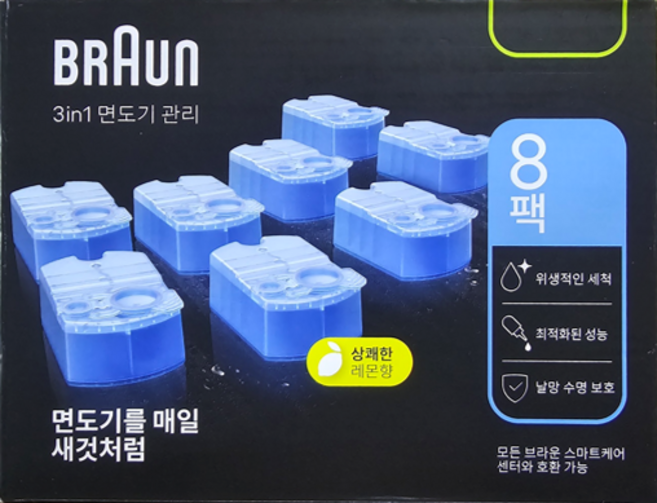 브라운 세정액 8개입 코스트코 브라운 전기 면도기 세척액 9 8 7 5 전용 + 사은품 청소박사, 브라운 세정액 CCR 8개입, 1개