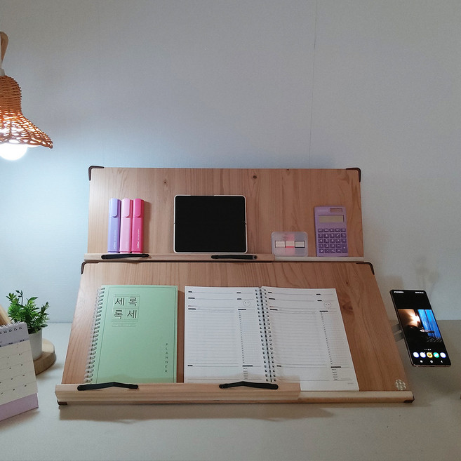 위즈독서대 에이블60s 필기겸용 2단독서대 60A2s 슬라이드레일 원목 책받침대