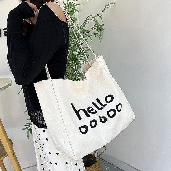 大容量字母帆布包 單肩包 學生通勤購物袋 媽咪包
