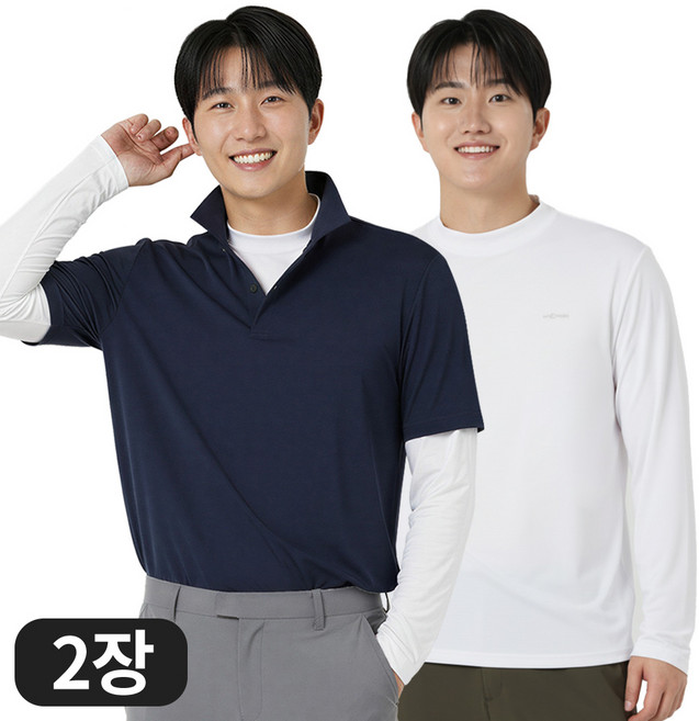 아소트 [1+1] 프리미엄 자외선차단 UV 쿨링 스포츠 골프 남성 냉감 반폴라 긴팔 티셔츠