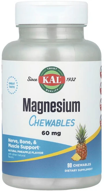 KAL 마그네슘 츄어블 파인애플 60mg 츄어블 90정 KAL (칼), KAL (칼) KAL, 마그네슘 츄어블, 파인애플, 6, 1개 - 쿠팡