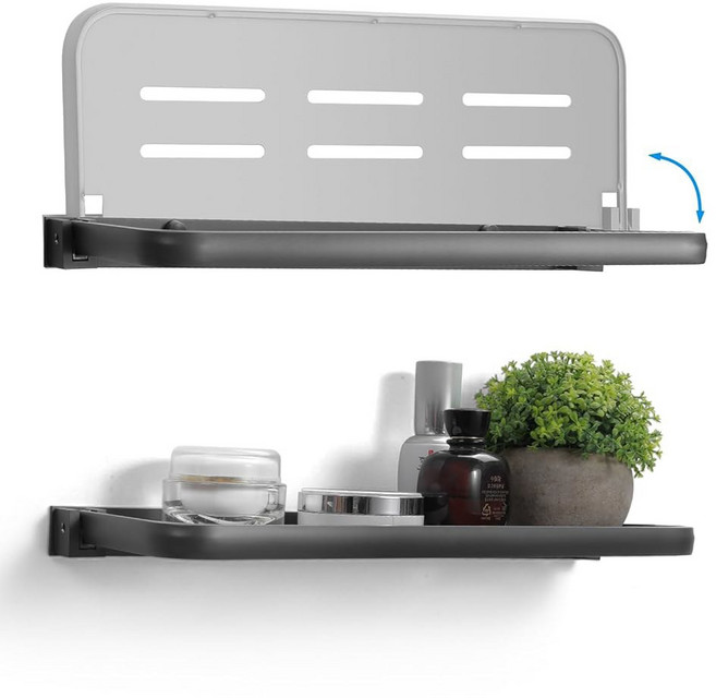 Z metnal RV 접이식 선반 금속 플로팅 2단 히든 샤워 선반 랙 스페이스 세이버 벽걸이형 16인치 블랙, 16 inch