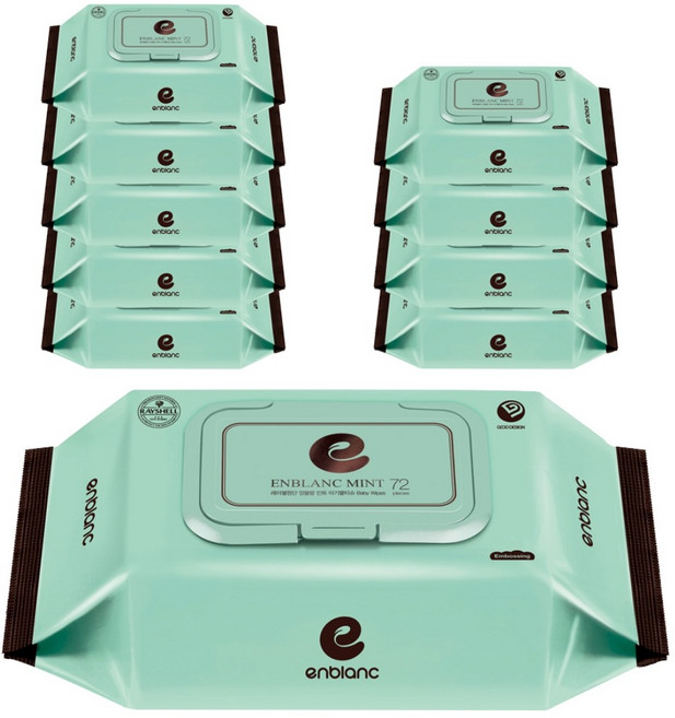 앙블랑 아기물티슈 민트 캡형, 58g, 72매, 10개