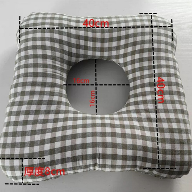 귀보호 구멍 귀눌림방지 통기성 패딩 그린체크 침실 베개 귀 낮잠 거친 5-8cm 그린체크, A. 녹색 격자 대형 개구부