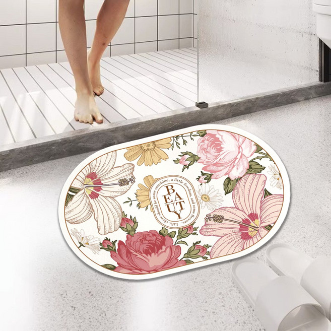 디아쿠아 미끄럼방지 규조토 인테리어 꽃무늬 발매트, 블루밍