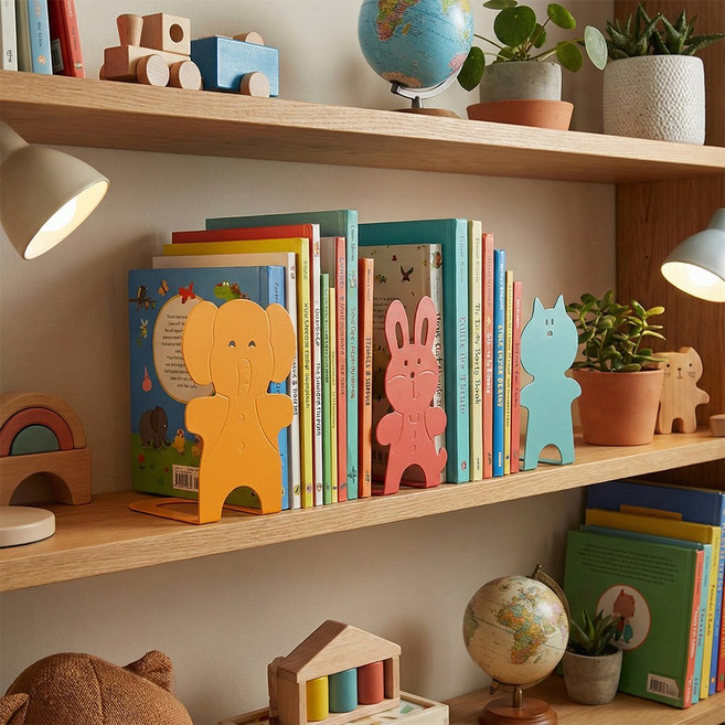 캐릭터 북엔드 동물형 (2개1조) 책꽂이 책거치대, 코끼리, 옐로우