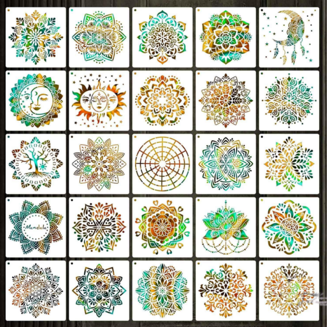 제고비 DIY 인테리어 홈데코 겸용 힐링 만다라 스텐실 도안, 1개