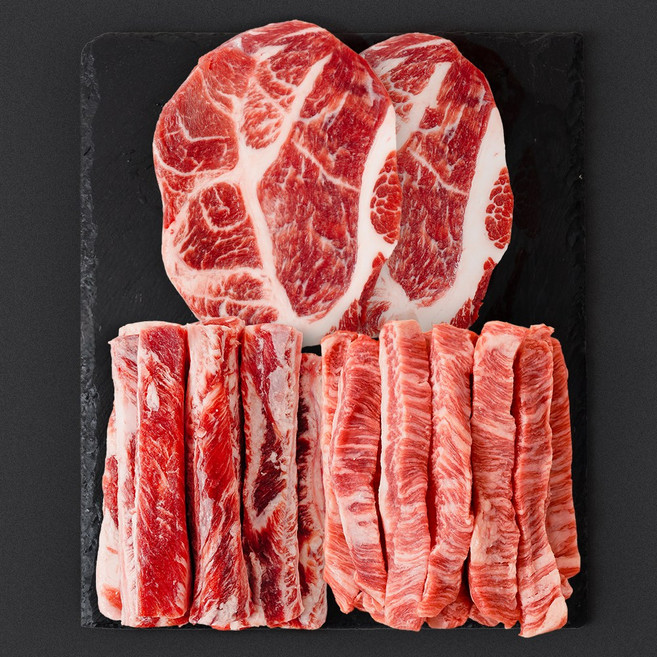 케이미트 이베리코 돼지고기 3종 모둠구이 600g 구이용 (목살 갈비살 항정살 각 200g), 1개