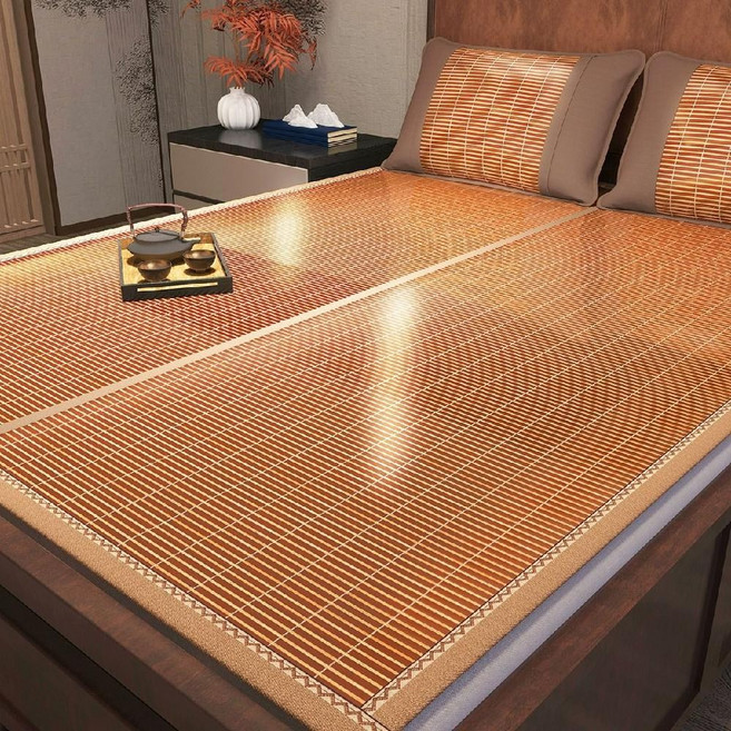 고급 대나무 매트 여름 2025 새로운 얼음 실크 양면 밀짚 등나무 접이식 기숙사, 잔잔한 물 흐름 깊이 싱글 대나무 매트 리버스 린넨 패