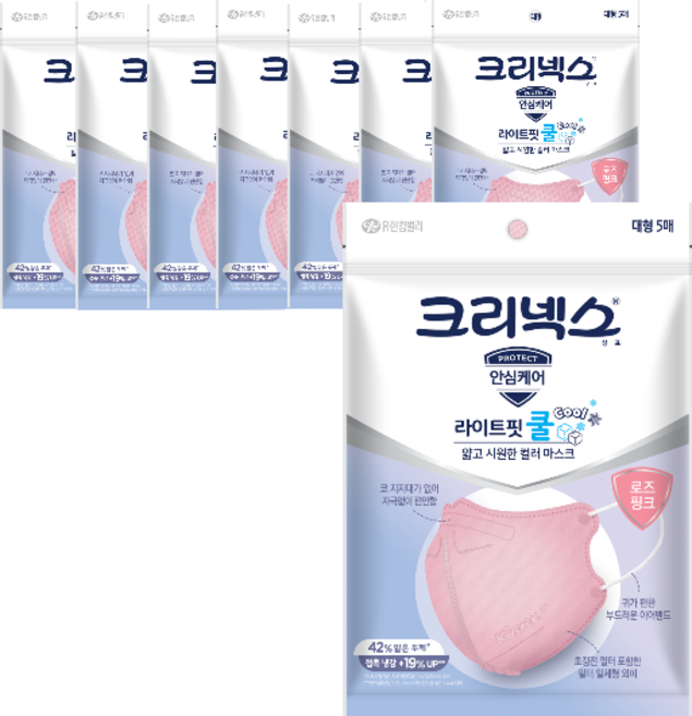 크리넥스 라이트핏 쿨마스크 대형 성인용, 5개입, 8개, 핑크