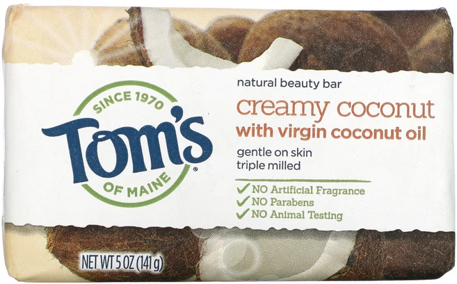 Toms of Maine 내추럴 뷰티 바 비누 버진 코코넛 오일이 함유된 크리미 코코넛, 141g - 쿠팡