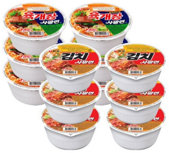 농심 육개장 사발면 컵라면 86g + 김치 사발면 컵라면 86g, 12개