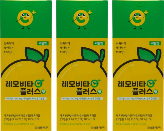 레모비타플러스정 레몬맛 120정 씹어먹는 비타민C 어린이집 간식 답례품 온가족 츄어블비타민 120정 3개, 120회분, 3박스 - 쿠팡
