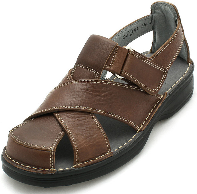 [구두마루] 국내 생산 천연 면피 소가죽 남성 여름 샌들 - 아리안스 공법 & 편안한 우레탄 창 으로 편안한 쿠션 튼튼한 캐주얼 샌달 벨크로 사이즈 조절 슬리퍼 GSM114001B