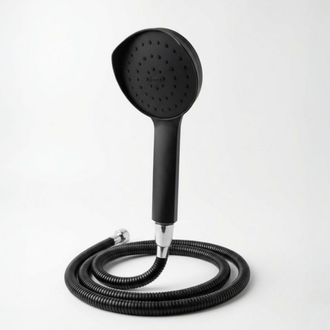 바바디디 뒤집어지지 않는 뿔 샤워기헤드 230mm + 메탈호스 1.5m 세트, 1세트, 블랙