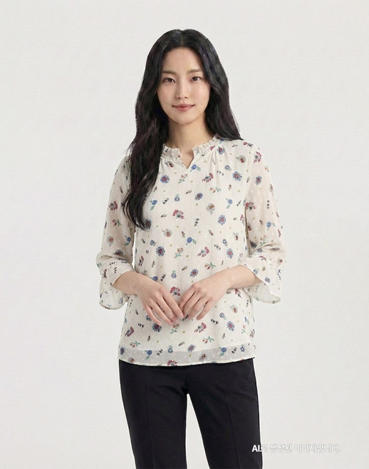 크로커다일레이디 시스루 소매 넥셔링 블라우스 CLCMBL102