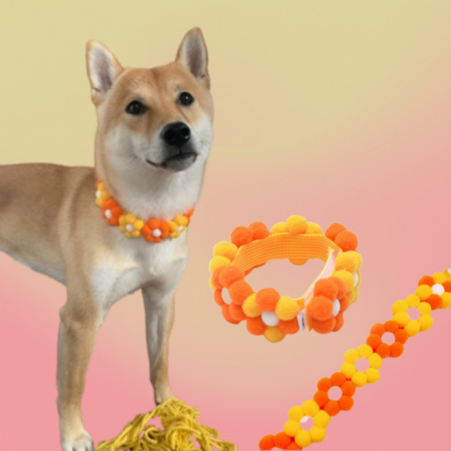 강아지 꽃목걸이 케이프 스카프 턱받이, 1개, 옐로우