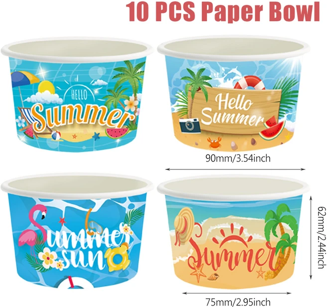 10개입 8온스 일회용 디저트 종이 그릇 아이스크림 컵 뜨겁거나 차가운 음식 용기 축제 생일 파티, 09 18