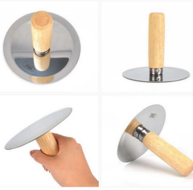 가져유 나무손잡이 호떡 누르개 스텐 누름판 달고나 누르게 대형 반죽 업소용 식당 패티 부침개, 대, 1개
