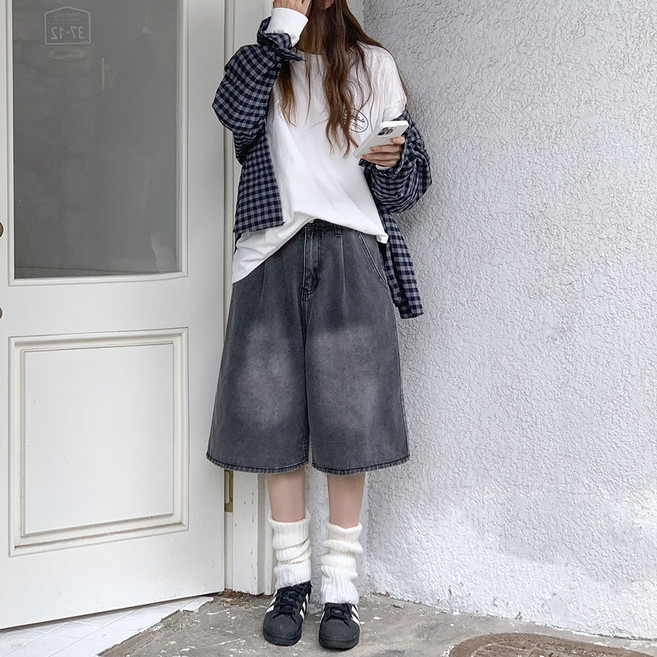 앤샵 [남녀공용/당일출고/~2XL빅사이즈] 원스 데일리 핀턱 와이드 워싱 데님 버뮤다팬츠 버뮤다 반바지 청반바지(4color)