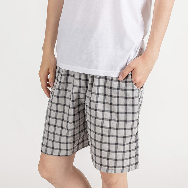 맨스핏 국내산 남성 5부 체크 파자마 반바지