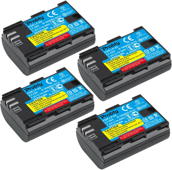 Probty 2650mAh LP E6 배터리 캐논 EOS 5DS R Mark II 6D 7D 및 마이크로 USB 입력 충전기용, 1개, 02 4 Pcs Battery