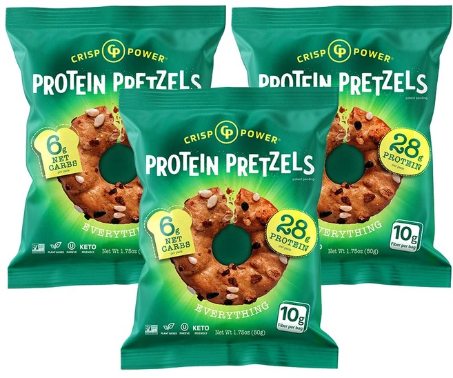 크리스프파워 프로틴 프레첼 에브리띵 단백질 보충 건강 스낵, 50g, 3개 - 쿠팡