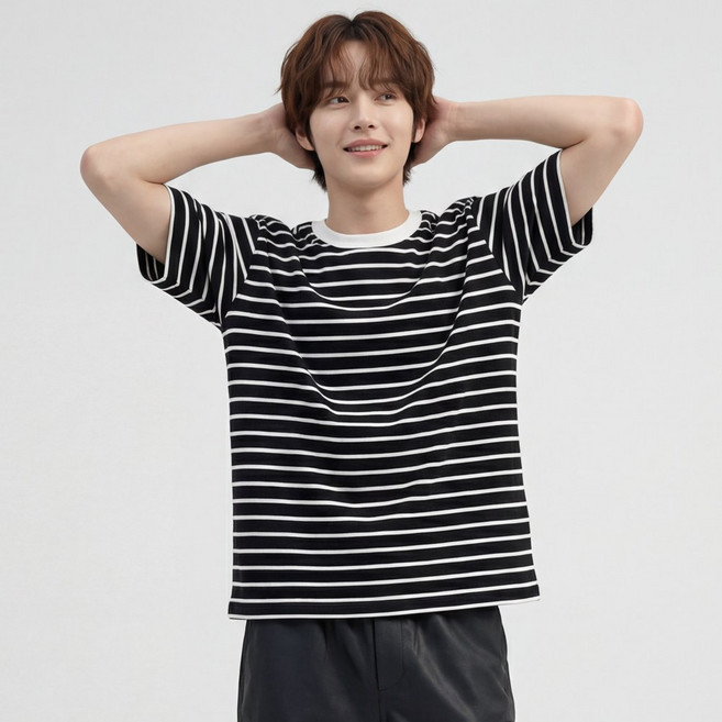남여공용 베이직 스트라이프 줄무늬 반팔 티셔츠 5color