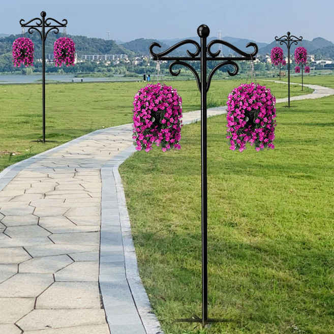 KELAKE 철제 행잉 화분 스탠드 스탠드 랜턴걸이 5 프롱베이스 정원 화단 꾸미기 웨딩 장식 랜턴 스탠드, 모노크롬, 1개