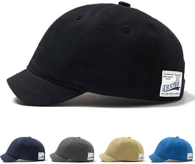 패치 숏캡 힙스터 스트릿 챙 짧은 볼캡 남자 여자 커플 모자, 블랙, 1개