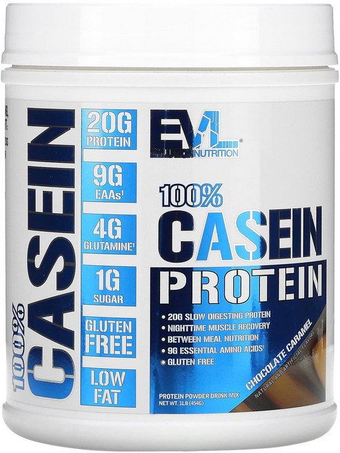 EVLUTIONNUTRITION 카제인 프로틴 파우더 드링크 믹스 초콜릿 캐러멜 맛, 1개, 454g