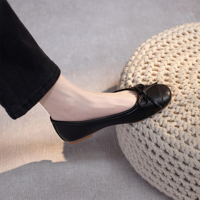꾸꾸지민 부드러운 양가죽 플랫슈즈 리본 단화