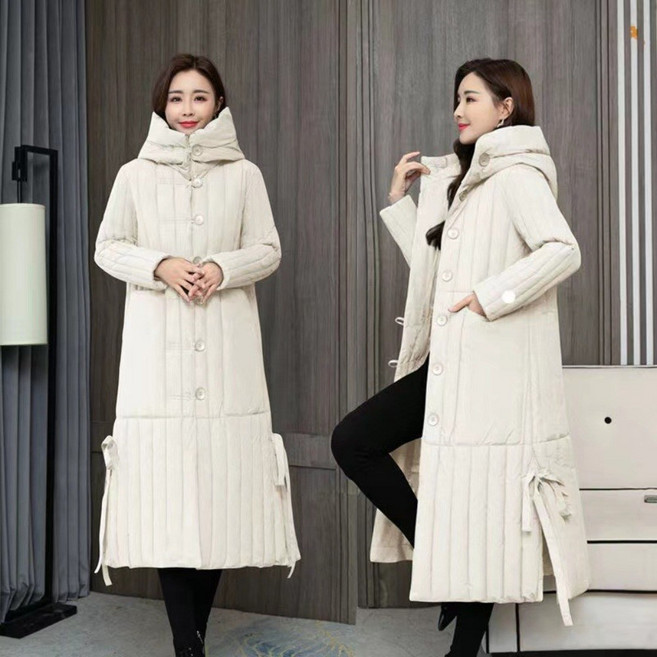 AIRASI 여성 구스 다운 롱 패딩 경량점퍼 오리털 루즈핏 후드 빅사이즈 롱패딩