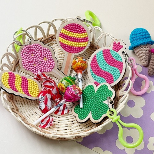 달콤 보석 십자수 행운 키링 만들기 DIY 키트, 솜사탕