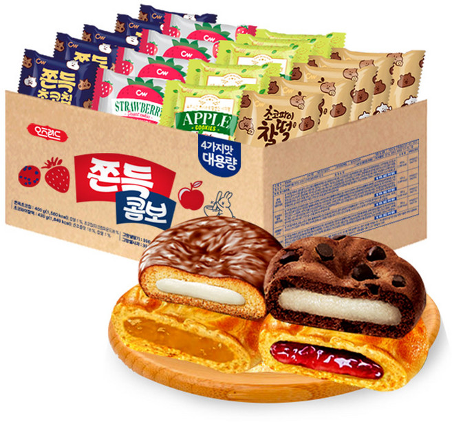 오즈랜드 청우식품 쫀득 콤보 쫀득초코칩쿠키20g + 초코파이 찰떡 21.5g + 그랑쉘 사과잼쿠키 19.5g + 그랑쉘 딸기잼쿠키 19.5g, 1세트, 1.61kg