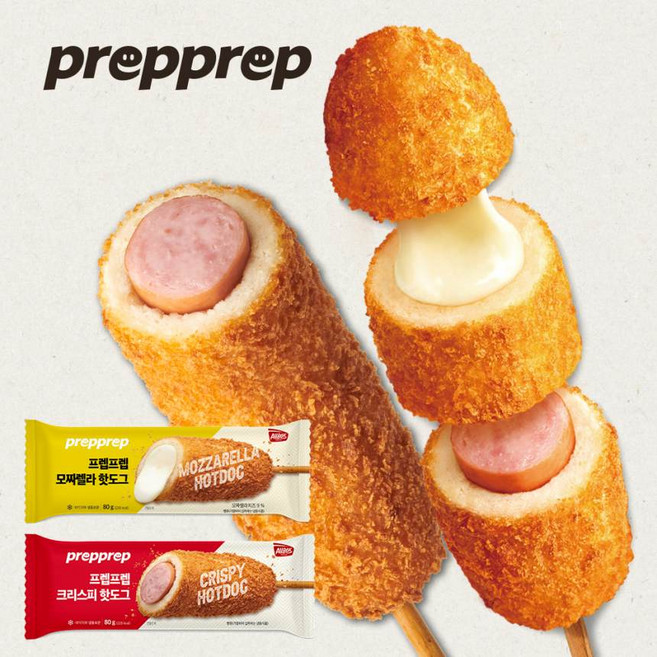 프렙프렙 크리스피 핫도그 10팩+모짜렐라 치즈 핫도그 10팩, 80g, 20개