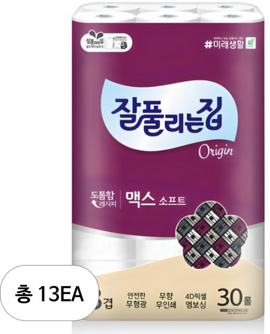 잘풀리는집 깨끗한 3겹 맥스 화장지 30m, 30개입, 13개