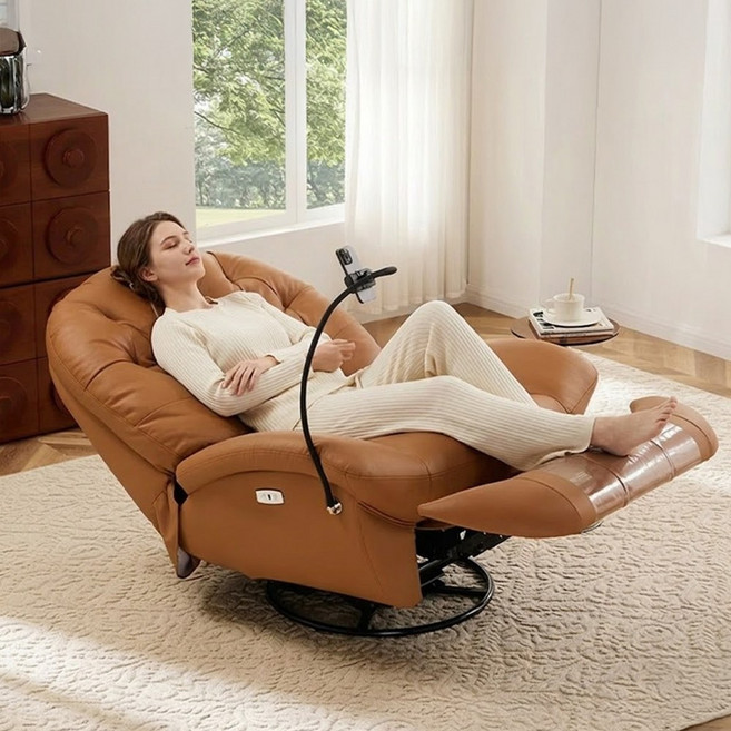 1인용 리클라이너 쇼파 무중력 모션 거실 소파 가죽 안락의자 방문설치, USB+전동(업그레이드), 오렌지