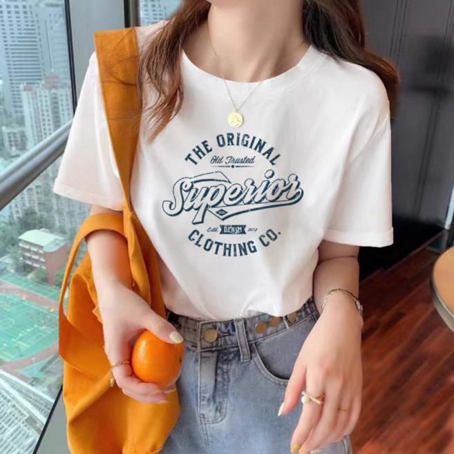 DADADA 여성 라운드 반팔티 면 프린팅 반팔티 1p