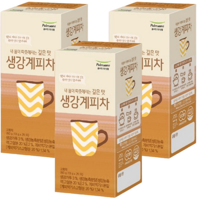 풀무원건강생활 생강계피차 (13gX20포x3개) [건강한 티.담백한맛] [따뜻한 향기], 13g, 20개입, 3개