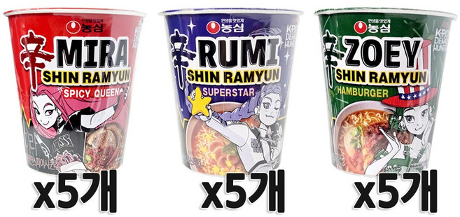 농심 케이팝 데몬 헌터스 신라면 헌트릭스 컵라면 65g 3종 5개씩 총 15개