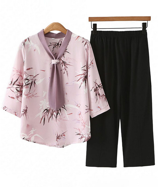 마마즈룩 여름 쿨링 티셔츠 세트 50대 60대 여성 캐주얼 슬림핏 반팔+바지 통풍 신소재냉감 비보뉴