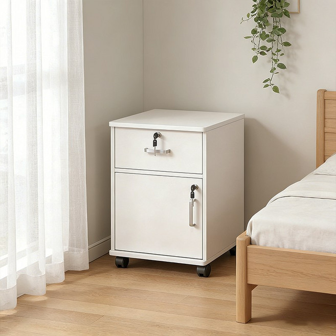 이동식 다용도 가정용 침대옆협탁 사무용 우드 수납장, 흰색
