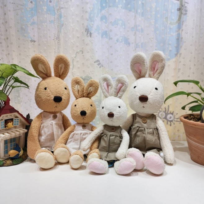 슈크레 귀여운 토끼 캐릭터 아기 어린이 애착 인형 장식 선물 봉제 인형, 베이지 L, 1개
