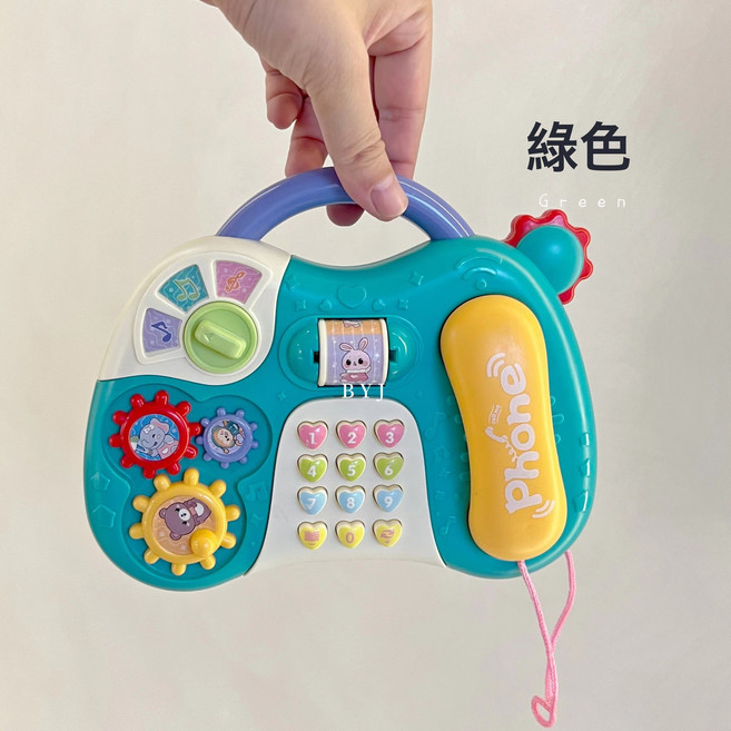 兒童電話機仿真座機玩具嬰兒益智多功能音樂故事機寶寶早教男女童, 1個, 多功能電話機-綠色【opp袋裝】:如圖所示