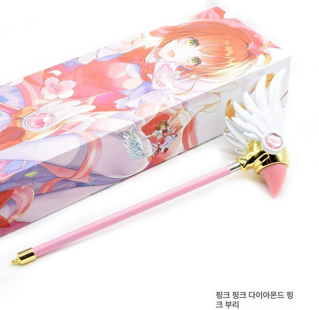 카드캡터사쿠라 마법봉 코스프레 소품 매직스틱 애니메이션 굿즈 할로윈 파티 장식 변신봉, 1개, 핑크 버드 헤드 보드 52cm+선물