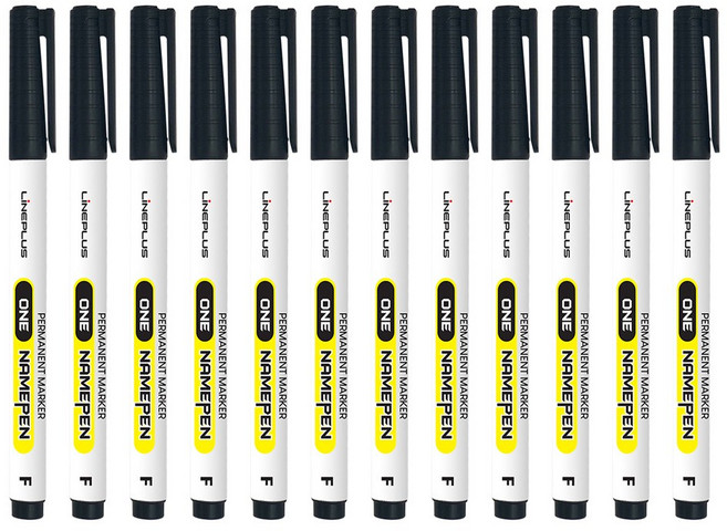 라인플러스 원 네임펜 단색 12입 1타, 검정, 12개