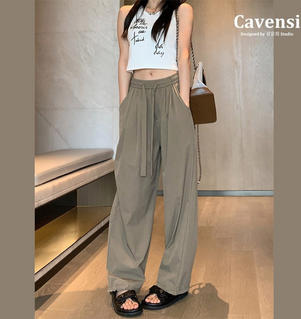 【Cavensi】可穿100kg冰絲涼感工裝褲 運動褲女 大尺碼褲 闊腿褲 休閒褲 A26